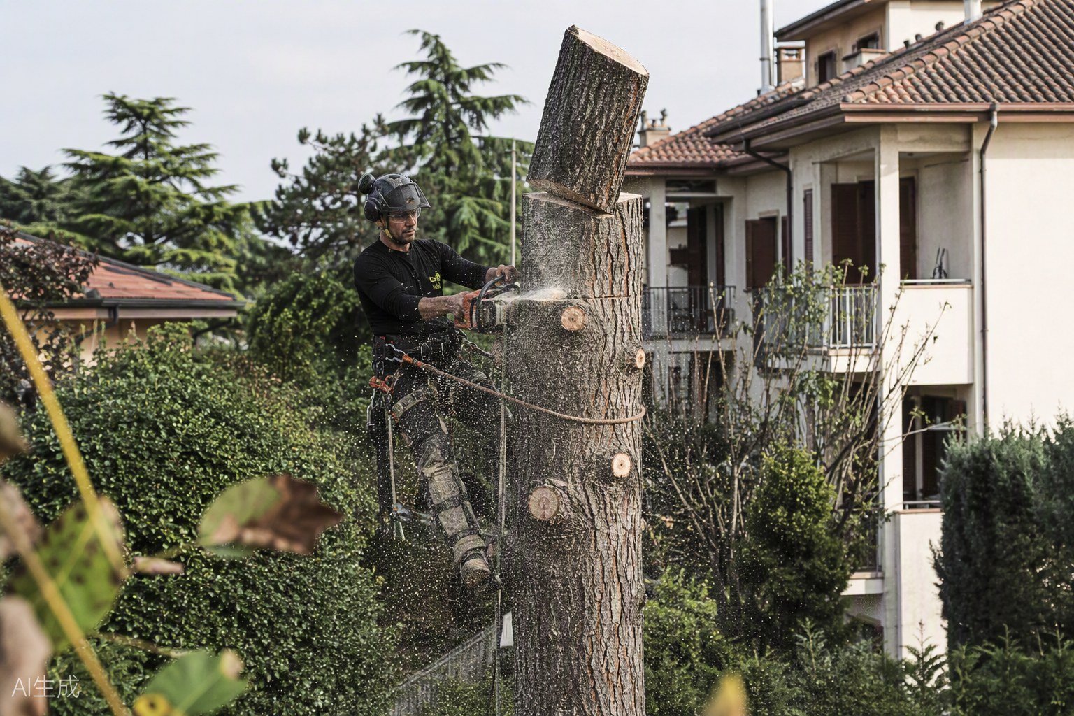 Abbattimento controllato di un albero a Monza